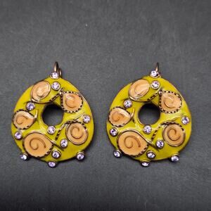 Taratata France Yellow Enamel Earrings Pierced Drop Donut